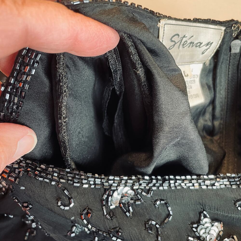 Stenay Vintage Black Silk Beaded Evening Short Sleeve Cocktail Formal Top L - Picture 7 of 9